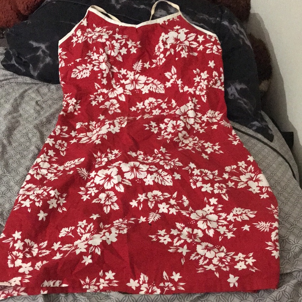 vintage red and white floral dress